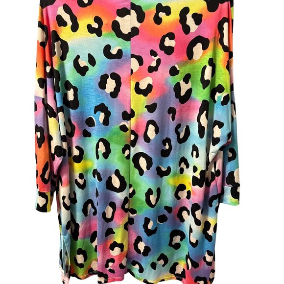 HoneymE Curvy Rainbow Leopard Print Top Sz XL blouse tunic multi - Picture 10 of 12